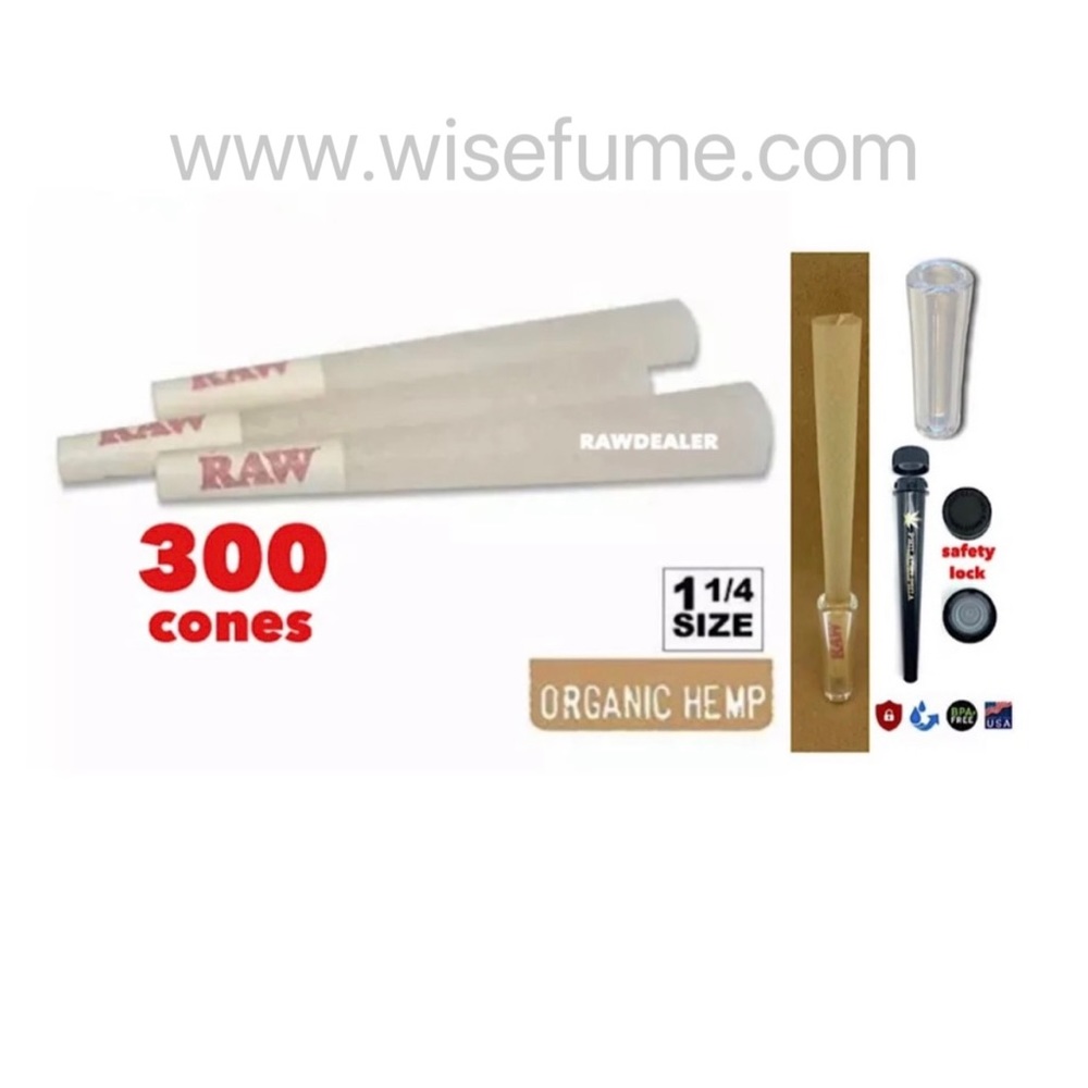 RAW cone organic1 1/4 size cone(300pk) + tube+glass tip